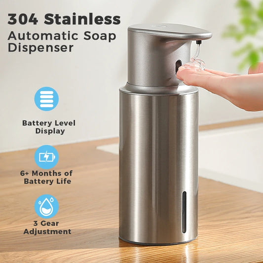 480ml Kitchen Soap Dispenser Automatic Sensor Hand Sanitizer Machine Intelligent Electric Body Wash Soap Dispenser 304 Stainless Steel