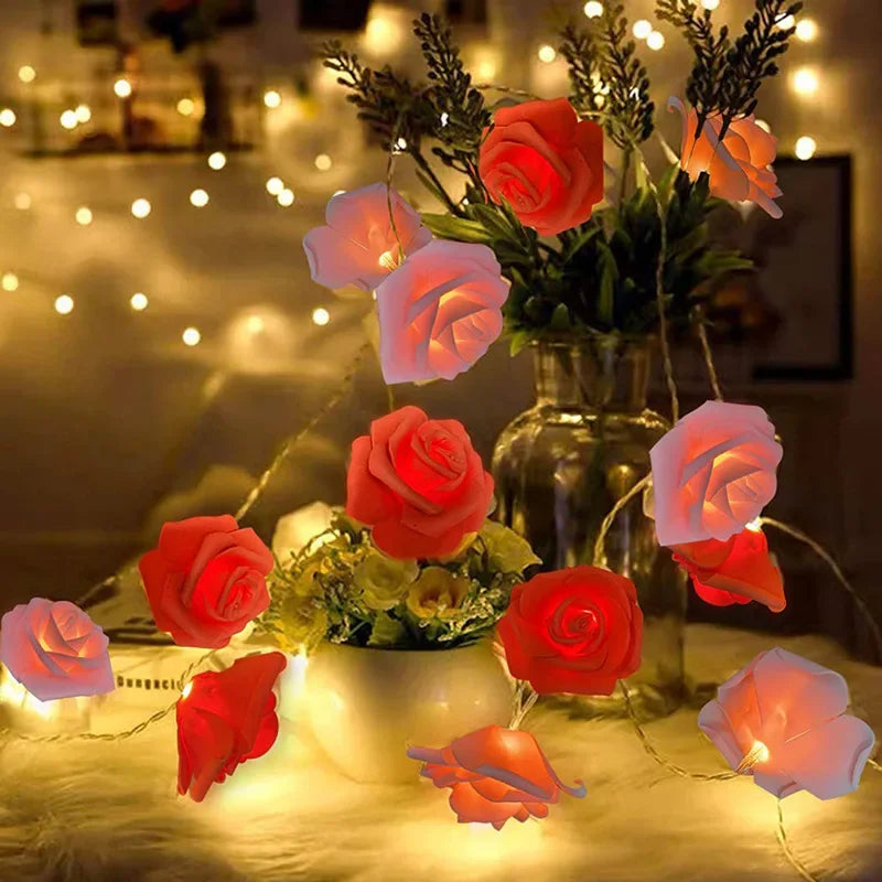 1.5m Artificial Rose Led Light String Romantic Valentine's Day Proposal Glow Rose Mother's Day Wedding Simulation Rose Light DIY