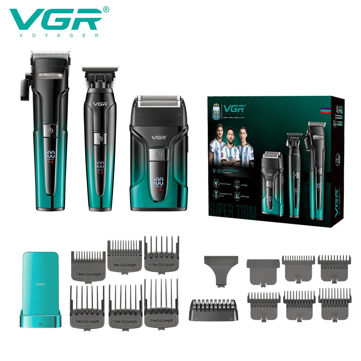 VGR Hair Trimmer Professional Haircut Machine Clippers Cordless Barber Shaver Beard Trimmer Razor Shaver Electric for Men V-694