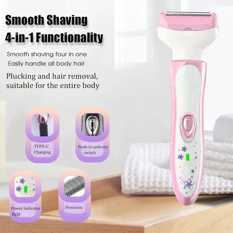 4-in-1 electric hair removal device, USB charging women's eyebrow trimmer, nose hair underarm leg hair trimmer, bikini shaver