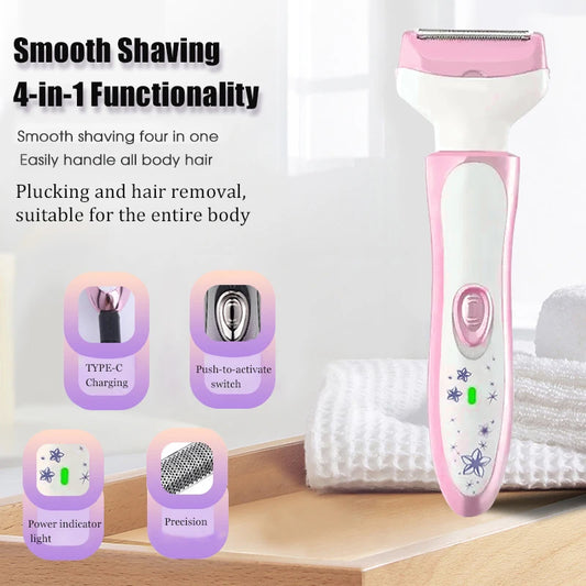 4-in-1 electric hair removal device, USB charging women's eyebrow trimmer, nose hair underarm leg hair trimmer, bikini shaver