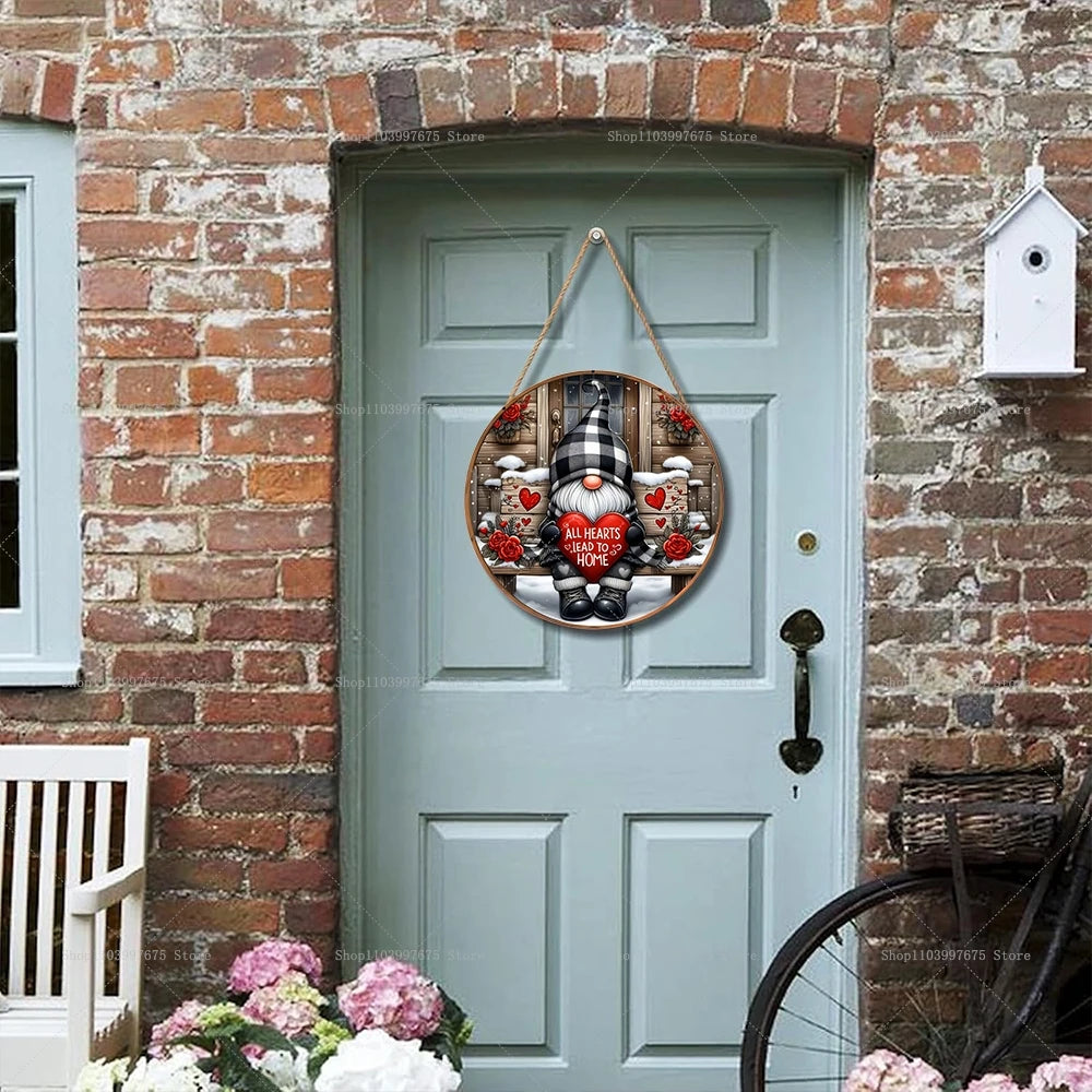 1pc Valentine's Day Gnome Wooden Door Sign Love Heart Welcome Hanging Wooden Sign For Valentines Day Anniversary Home Wall Decor