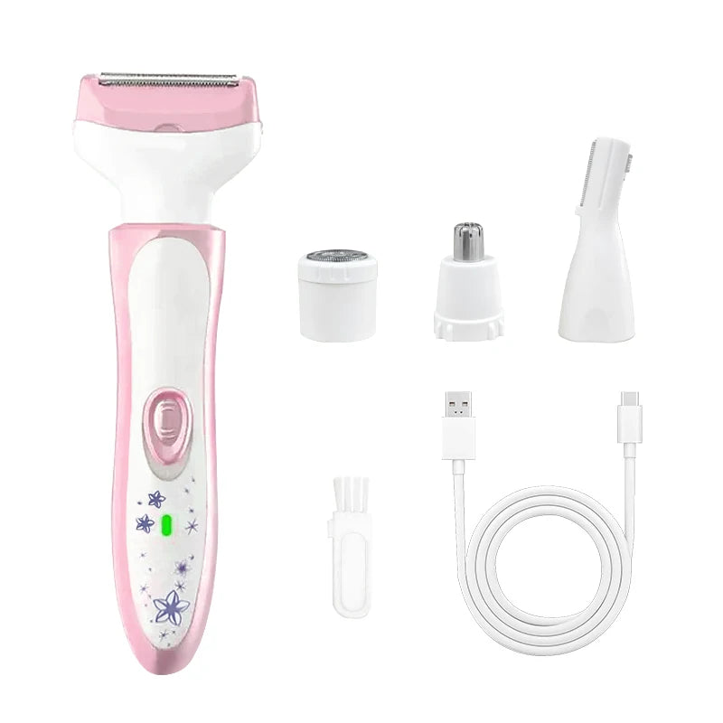 4-in-1 electric hair removal device, USB charging women's eyebrow trimmer, nose hair underarm leg hair trimmer, bikini shaver