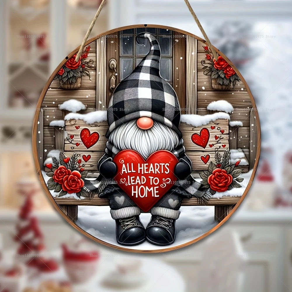 1pc Valentine's Day Gnome Wooden Door Sign Love Heart Welcome Hanging Wooden Sign For Valentines Day Anniversary Home Wall Decor