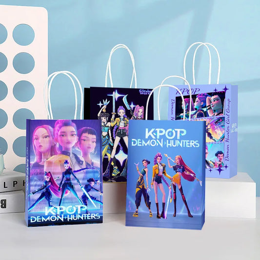 5pcs KPop Demon Hunters Paper Gift Bags Anime Kids Birthday Candy Biscuit Bag Tote Bags Party Favors Bag Decorations Accessories
