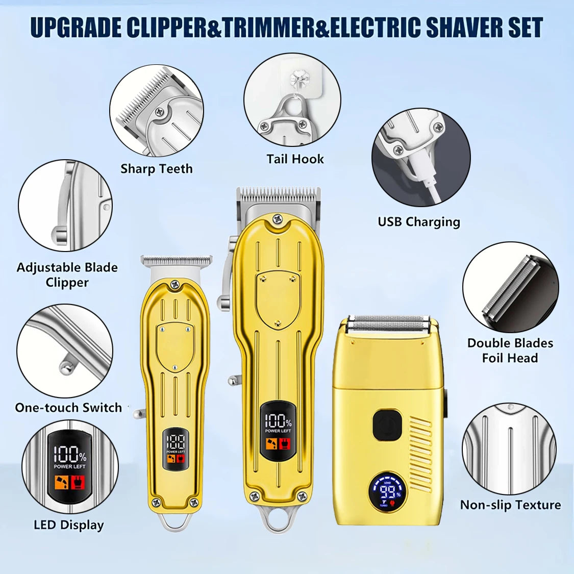 3 in 1 Professional Hair Clippers Electric Razor Shavers for Men USB Rechargeable Clippers and Trimmers Beard Trimmer Barber Kit
