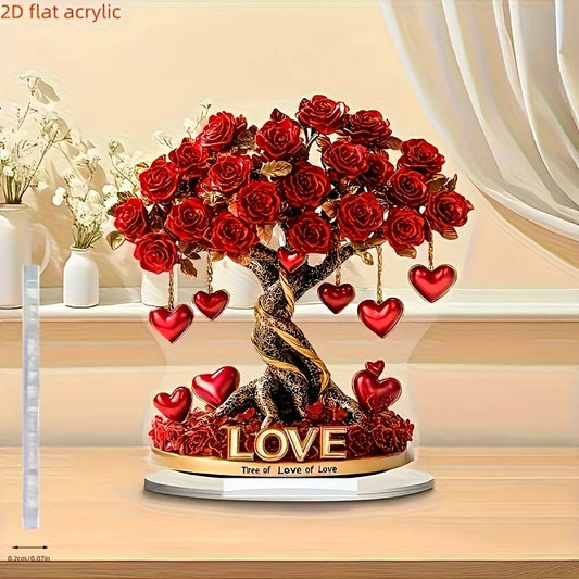 Valentine's Day 2D Acrylic Rose Tree Sunshine Catcher Love Witness Decorative Flower Romantic Rose Tree Wedding Gifts Home Decor