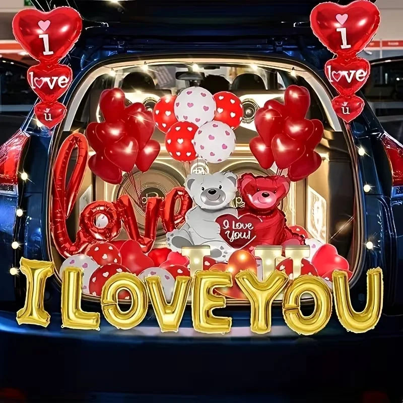 Valentine's Day Foil Balloon Set I Love You Letter Heart-Shaped Balloon Bear Anniversary Valentine's Day Romantic Air Globos