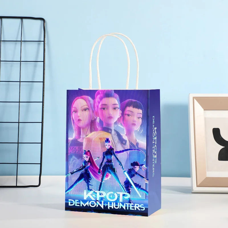 5pcs KPop Demon Hunters Paper Gift Bags Anime Kids Birthday Candy Biscuit Bag Tote Bags Party Favors Bag Decorations Accessories