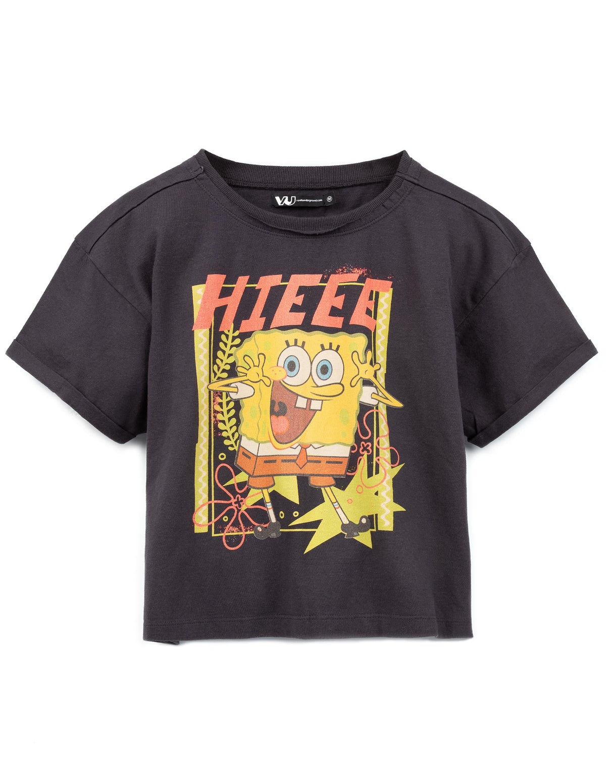 SpongeBob SquarePants Cropped Short Sleeved T-Shirt | Womens Grey | Official Mer