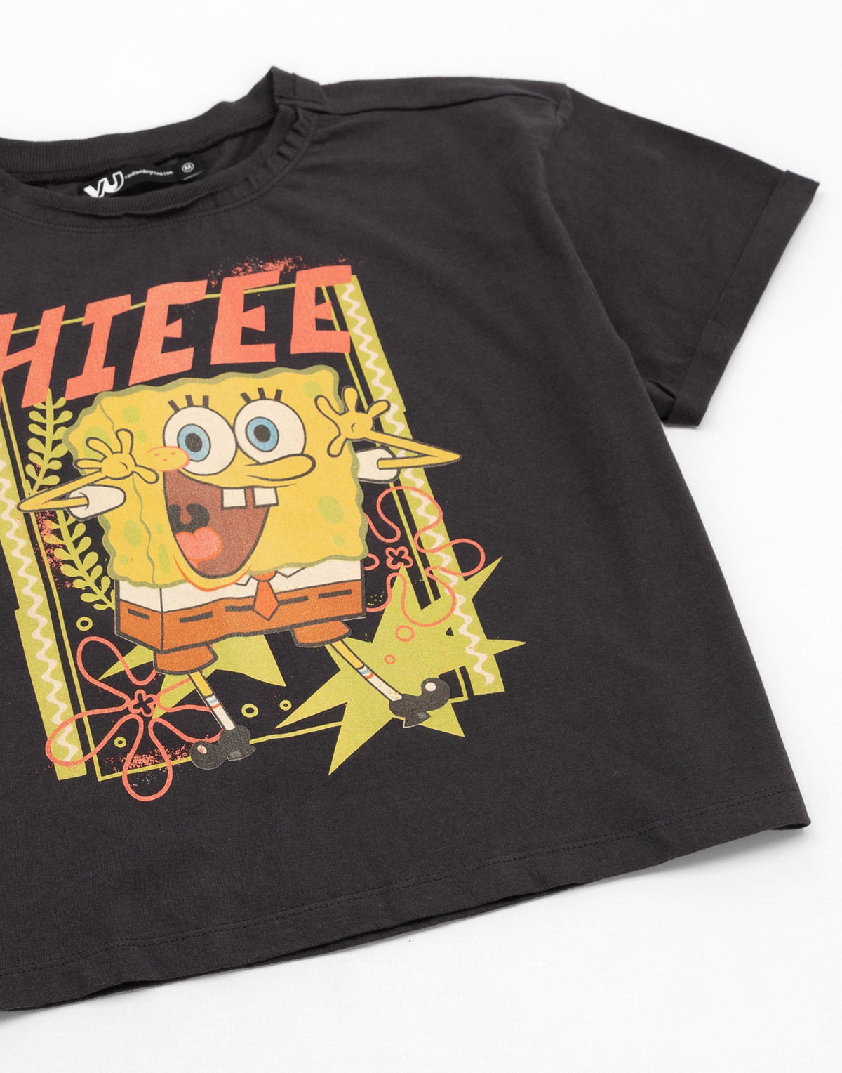 SpongeBob SquarePants Cropped Short Sleeved T-Shirt | Womens Grey | Official Mer