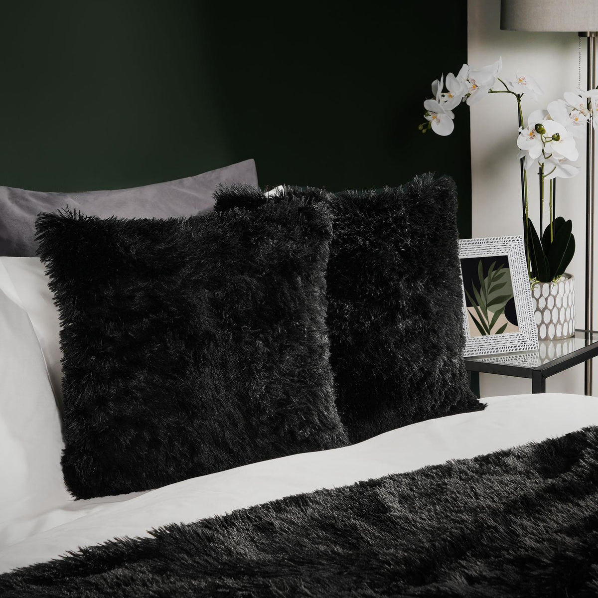 Sienna Set of 2 Fluffy Cushion Covers Shaggy Set Scatter Sofa 18" x 18