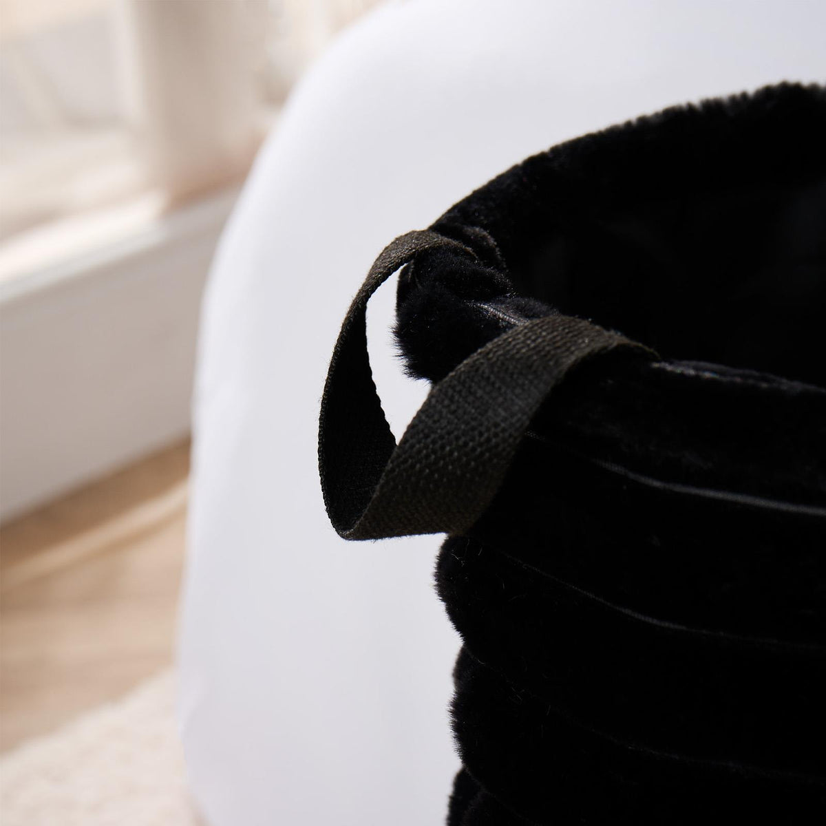 OHS Ribbed Laundry Basket Faux Fur Folding Hamper Bag Clothes Bin with Handles