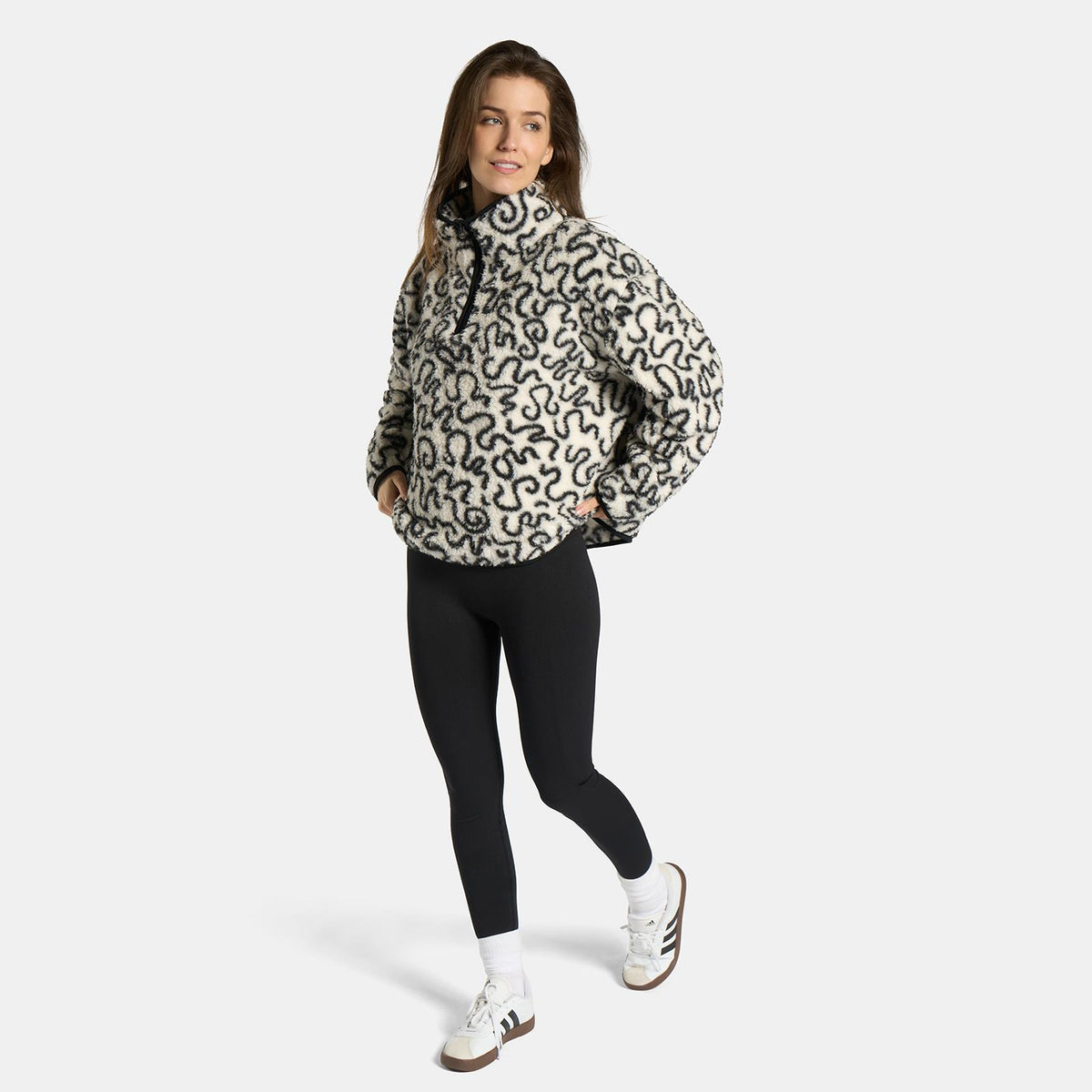 OHS Print Teddy Fleece Half Zip Jumper Womens Pullover Sweatshirt Long Sleeve