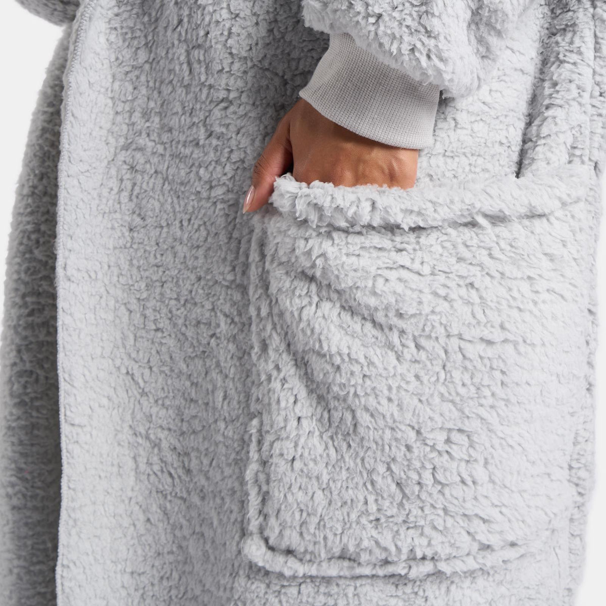 OHS Waterfall Long Cardigan Warm Teddy Fleece Open Front Wrap Loungewear Outwear