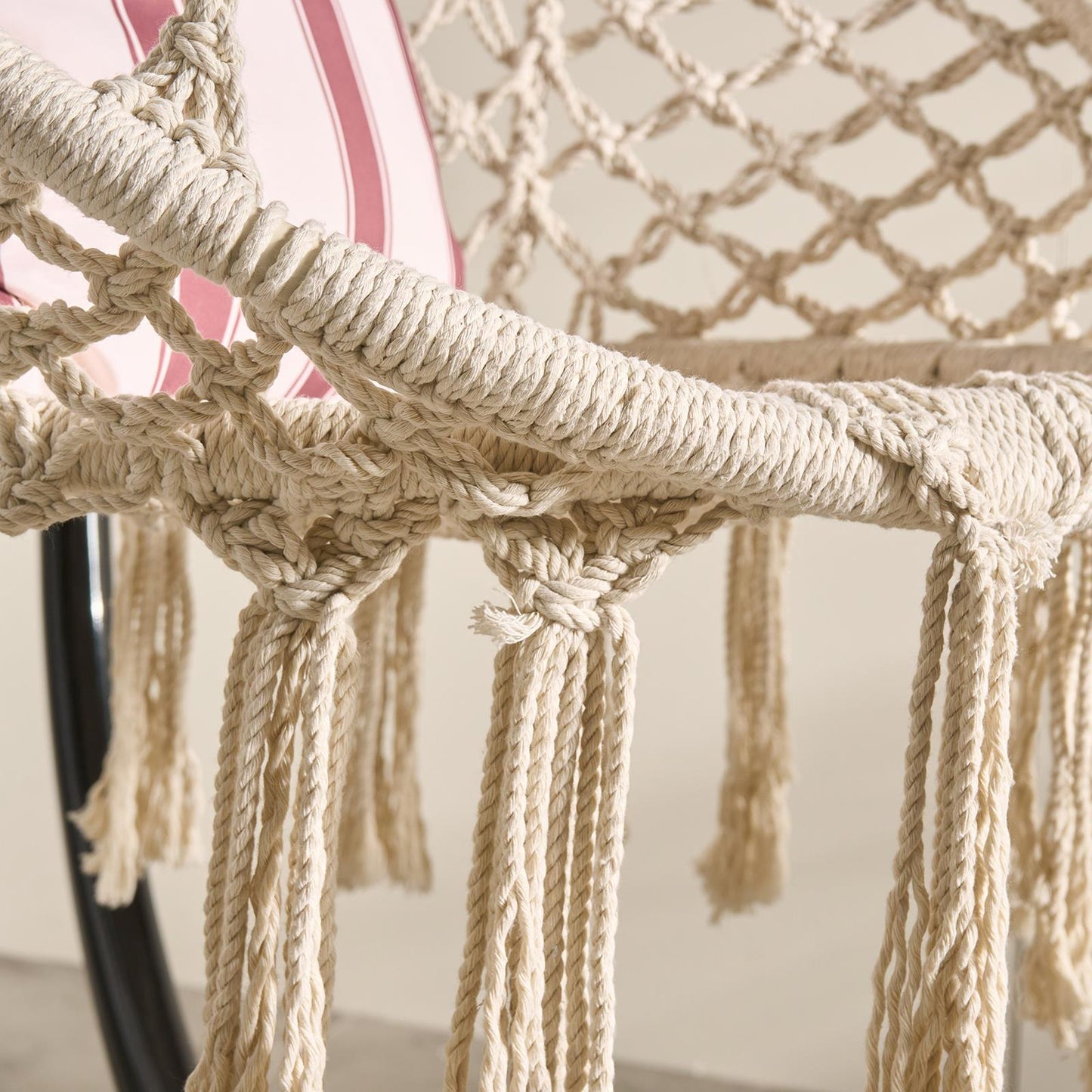 OHS Macrame Hanging Chair Garden Swing Hammock Rope Soft Tassels Outdoor