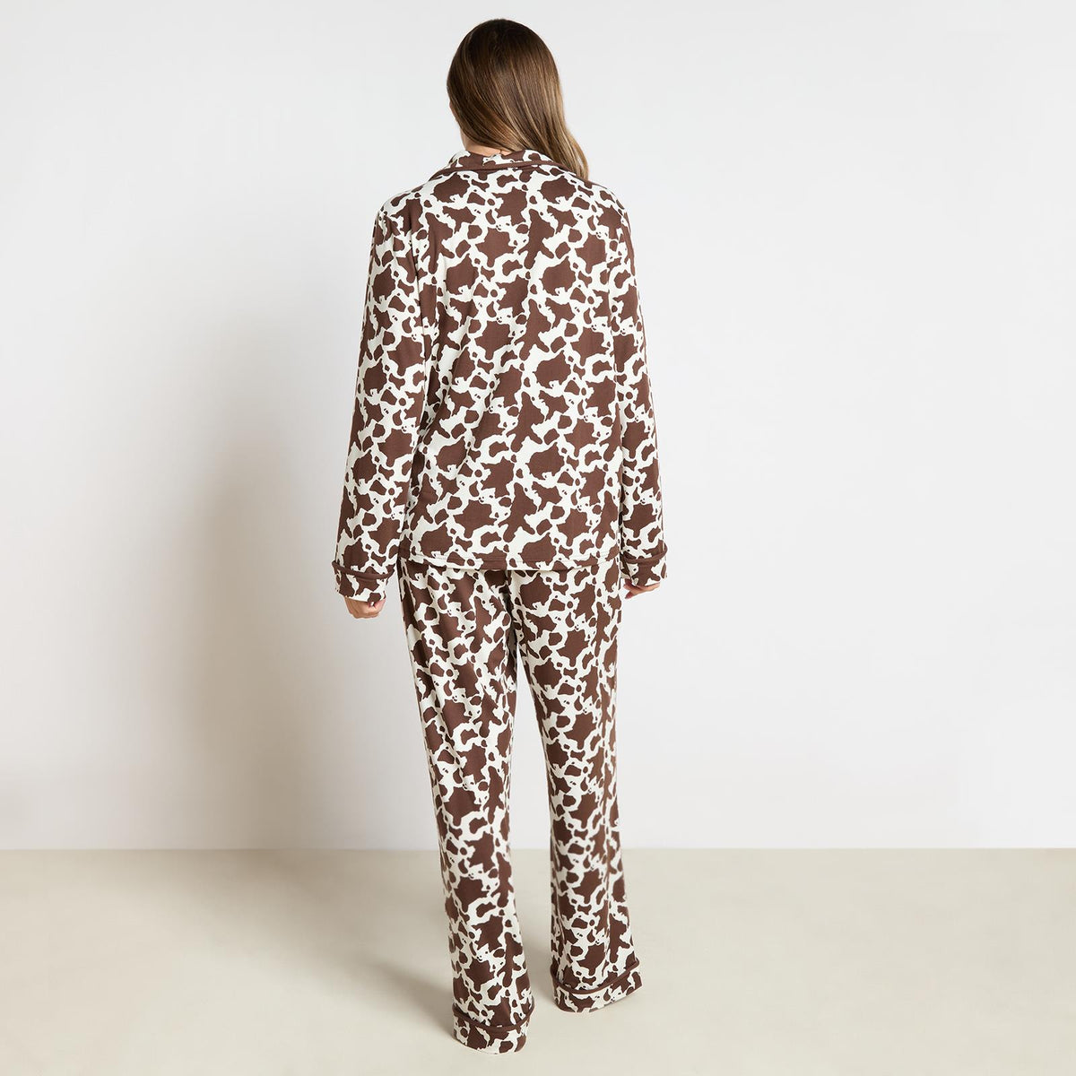 OHS Animal Print Pyjama Set Jersey Button Through Nightwear Loungewear