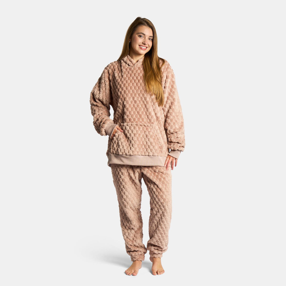 OHS Hoodie Pyjama Set Pull Over Waffle Fleece 2 Piece Soft Loungewear Nightwear