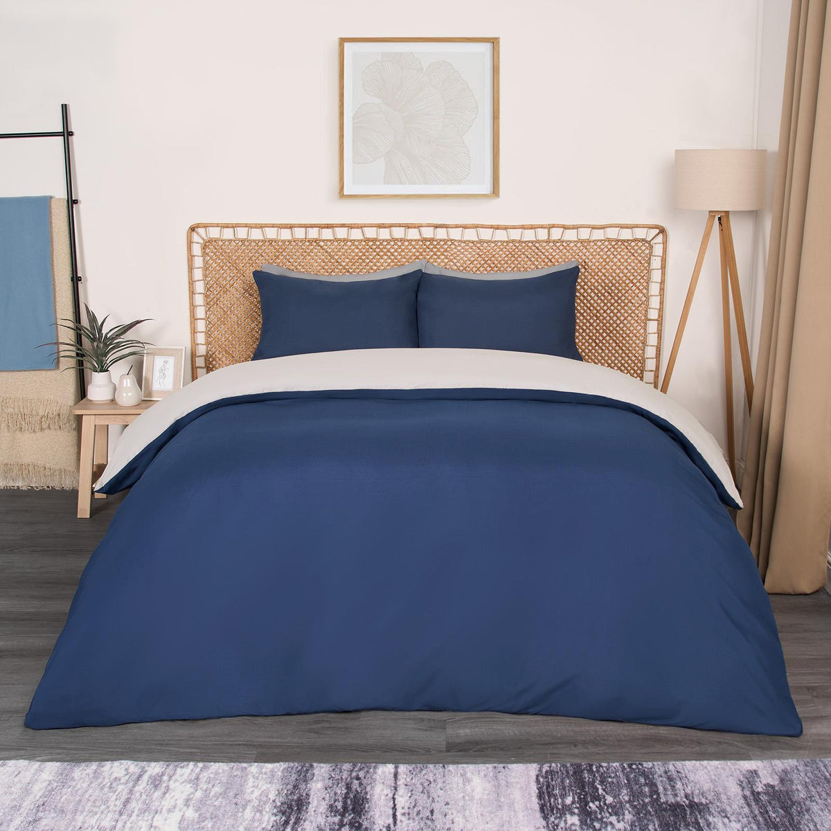 OHS Plain Duvet Cover & Pillowcase Reversible Bedding Set OR Fitted Sheet