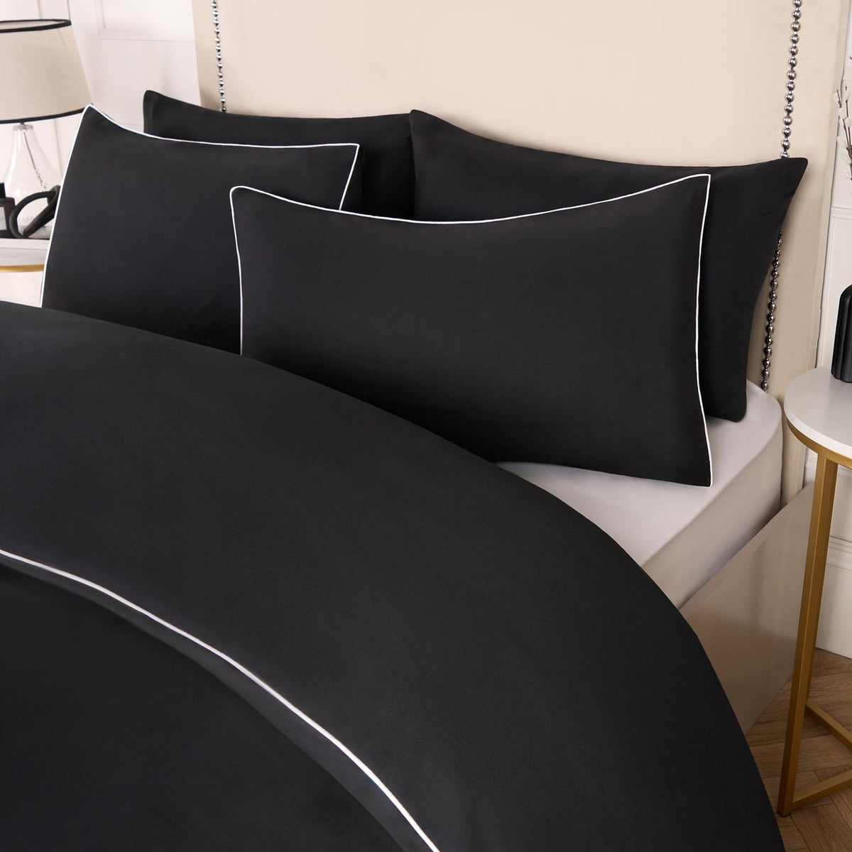 OHS Piped Edge Duvet Cover Set Soft Quilt Pillowcase Bedding Double King Size