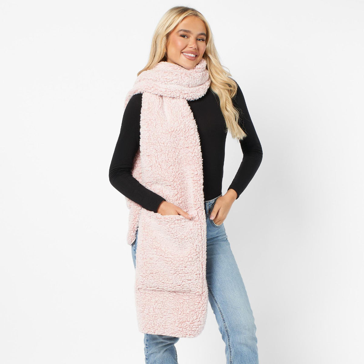 OHS Teddy Fleece Scarf Long Thermal Soft Pockets Hand Neck Warmer Marl Wrap