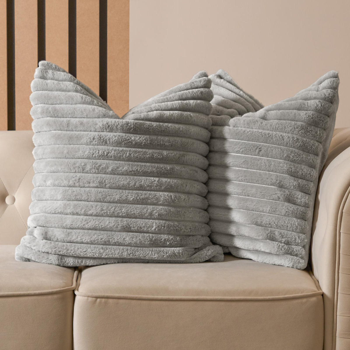 OHS Thick Rib Cushion Covers Faux Fur Soft Fleece Square Pillowcases Home Decor
