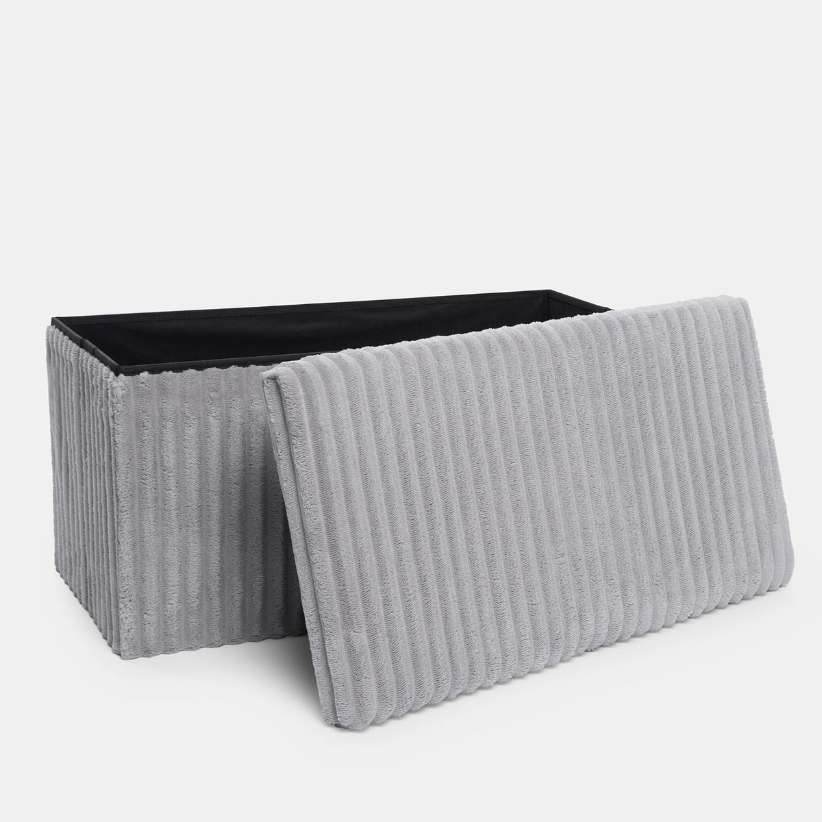 OHS Storage Box Lid Ottoman Folding Ribbed Fleece Footstool Tub Seat