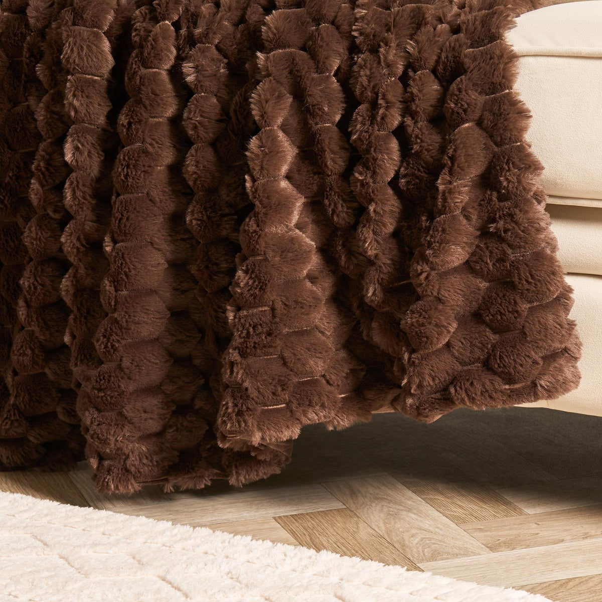 OHS Waffle Throw Bed Blanket Faux Fur Supersoft Warm Fleece Cosy Plush
