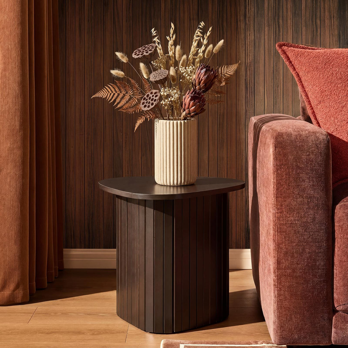 OHS Madison Side Table Ribbed Wood Effect Corner Bedside Coffee Table