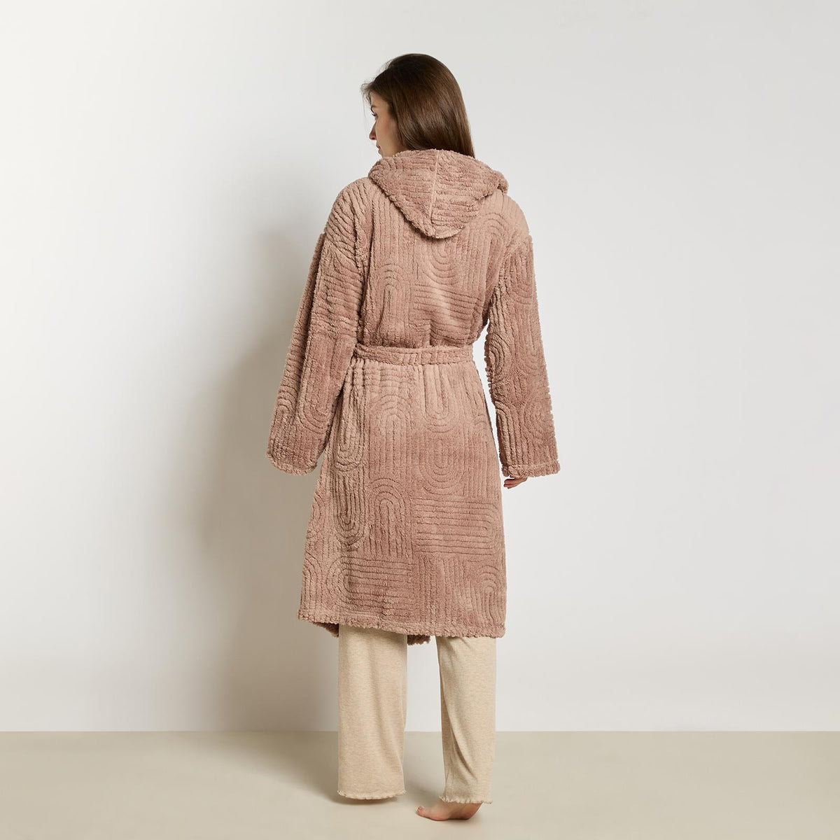 OHS Tufted Dressing Gown Soft Fleece Robe Thermal Bathrobe Hooded Loungewear