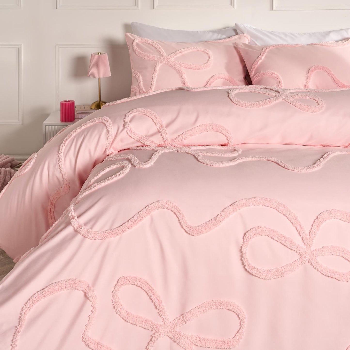 OHS Tufted Bow Bedding Set Soft Cosy Duvet Cover with Pillowcase