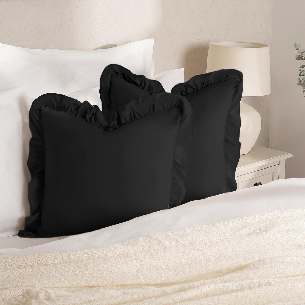 OHS Frill Cushion Covers Faux Linen Soft Square Pillowcases Home Decor Multipack