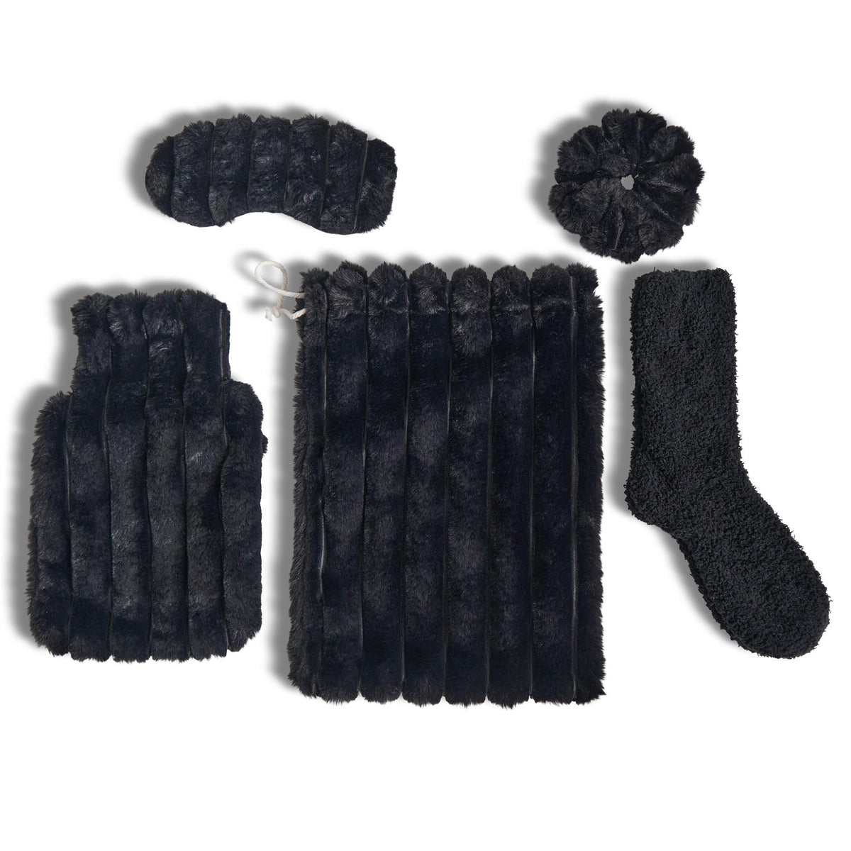 OHS Ribbed Faux Fur Winter Gift Set Hot Water Bottle Socks Eye Mask Scrunchie