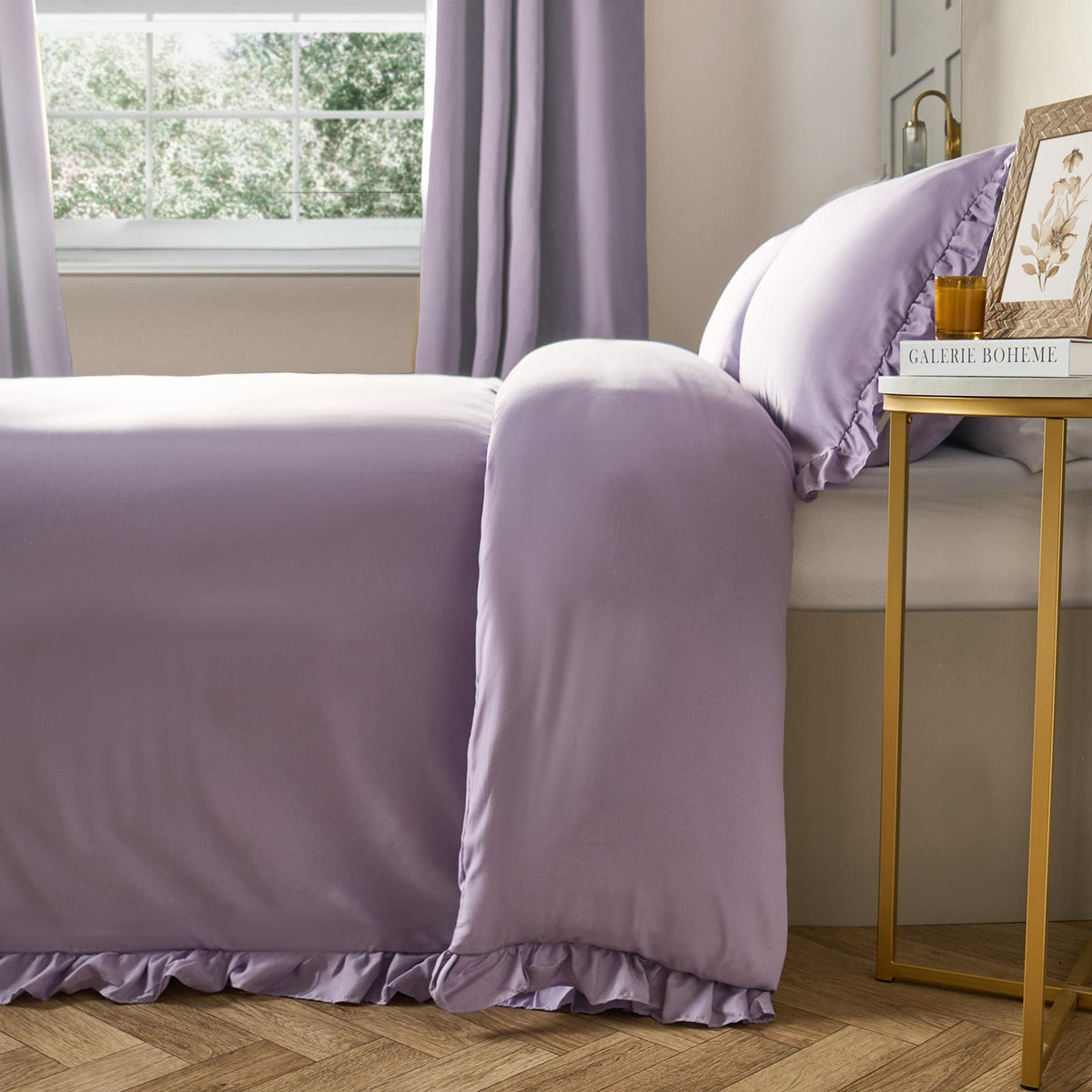 OHS Frill Edge Bedding Set Microfibre Decor Duvet Cover with Pillowcase