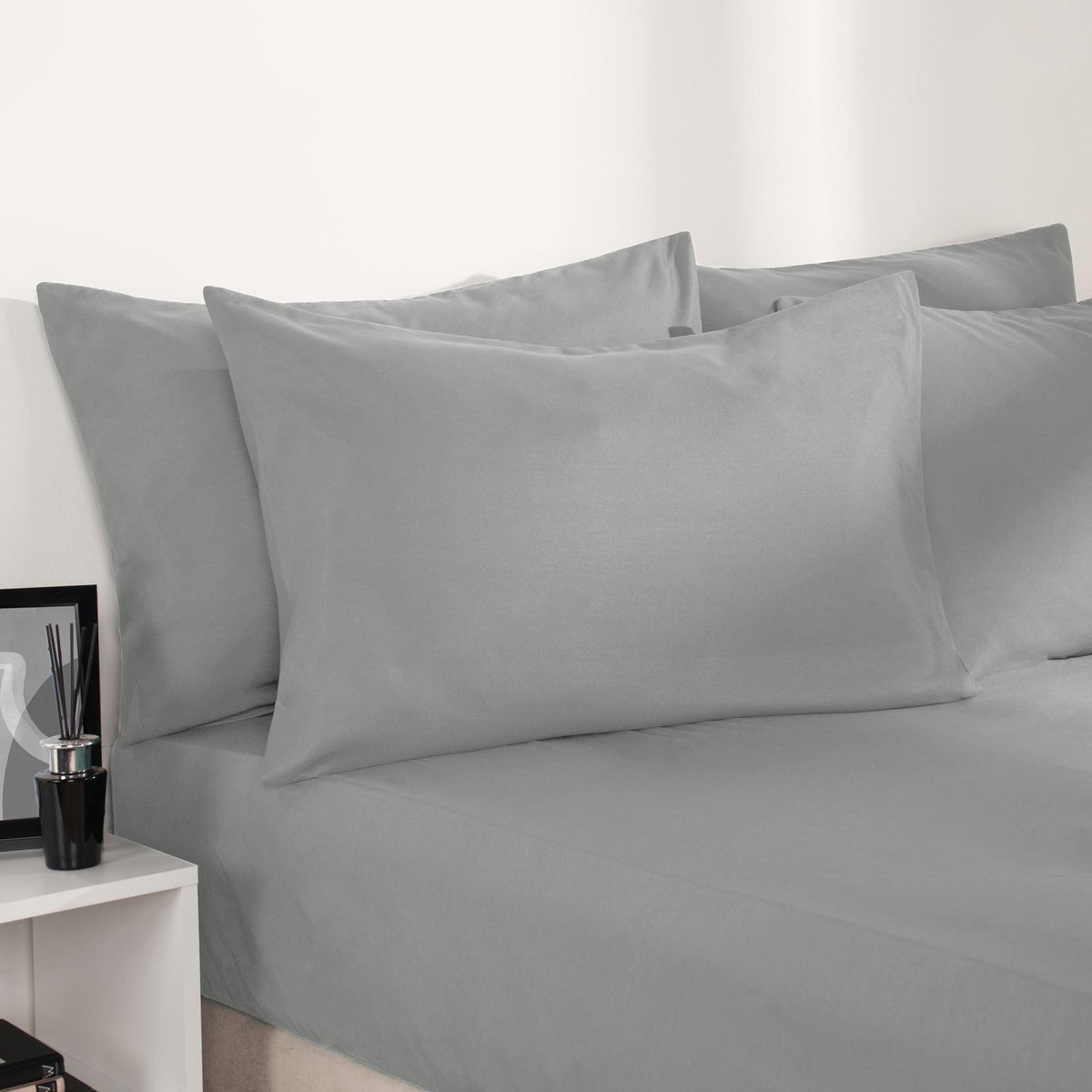 OHS Plain Duvet Cover & Pillowcase Reversible Bedding Set OR Fitted Sheet
