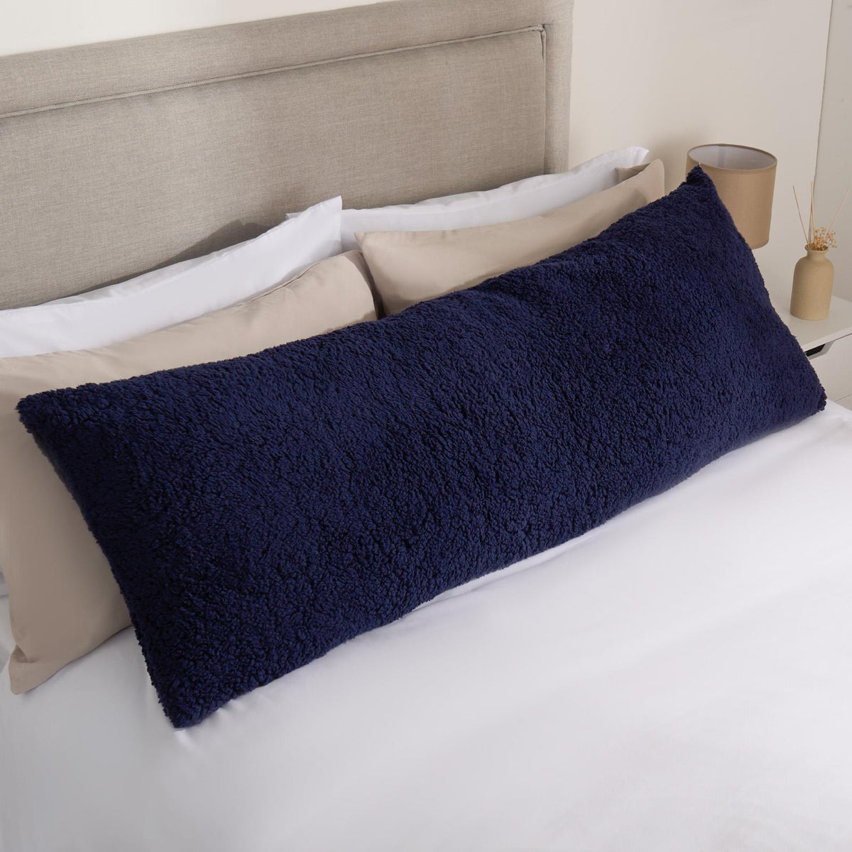 OHS Long Bolster Pillow Teddy Fleece Body Neck Pregnancy Support Cushion