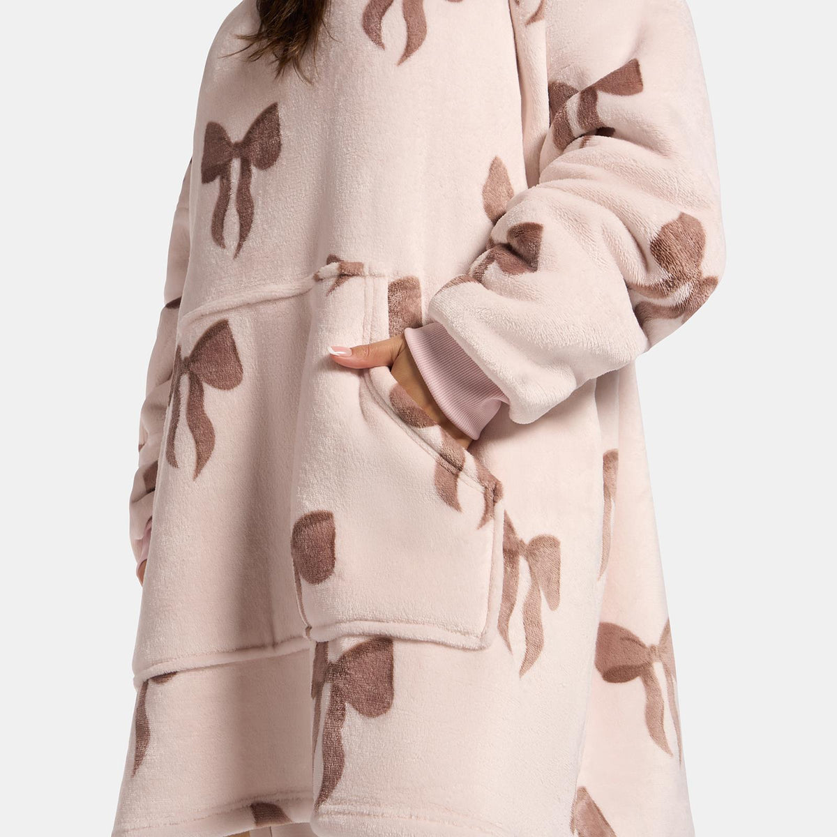 OHS Bows Print Hooded Blanket Adult Kids Sherpa Lined Winter Family Hoodie
