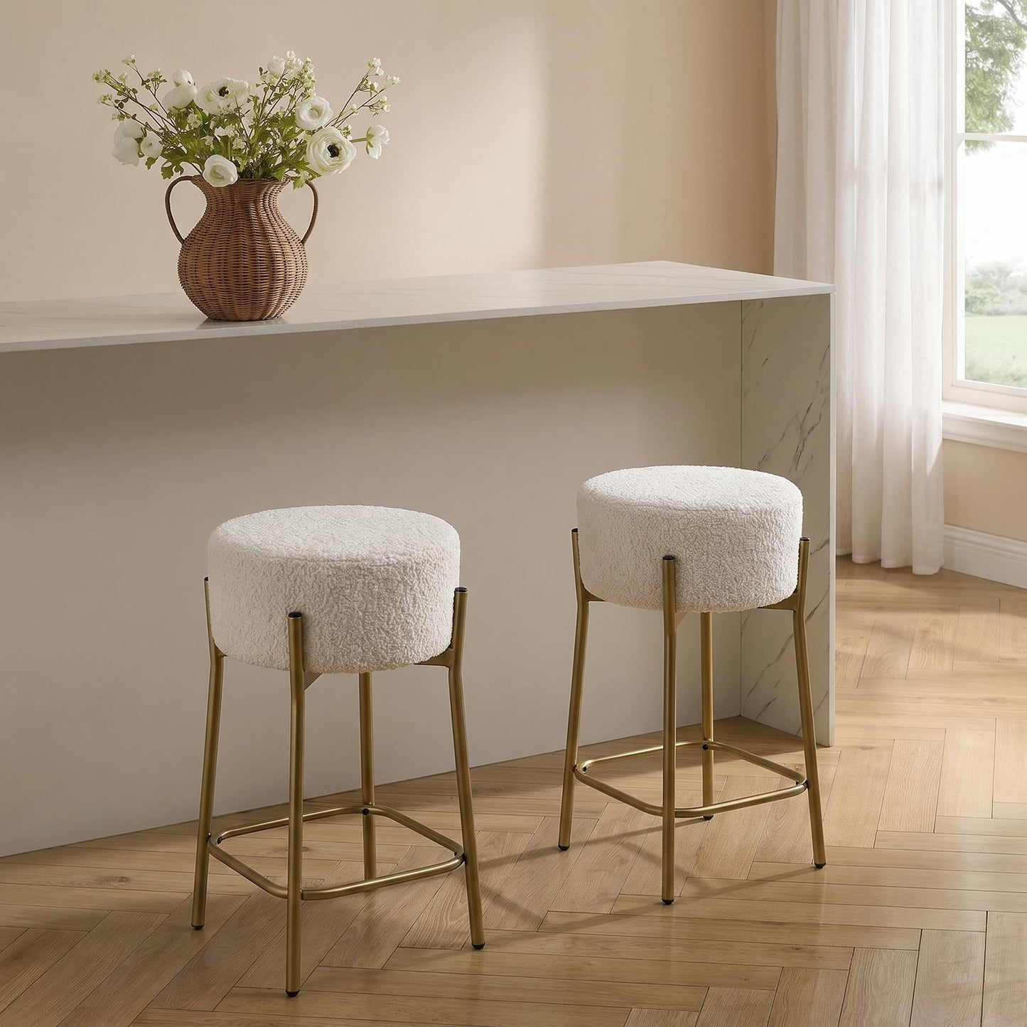 OHS Boucle Bar Stool Kitchen Chair Breakfast Pub Seat Home Decor