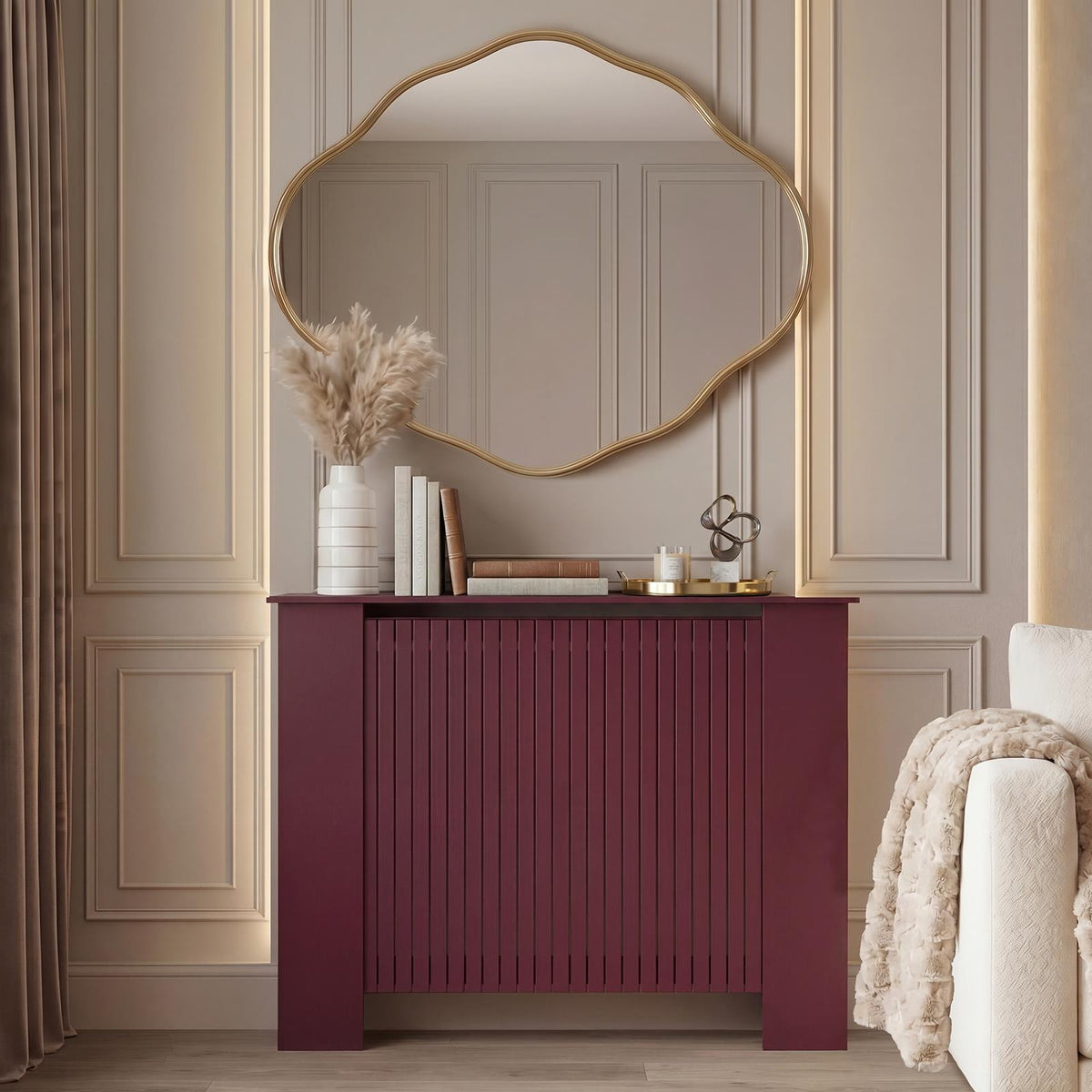 OHS Ribbed Radiator Cover Slatted Engineered Wood Side Board S M L Cabinet Shelf
