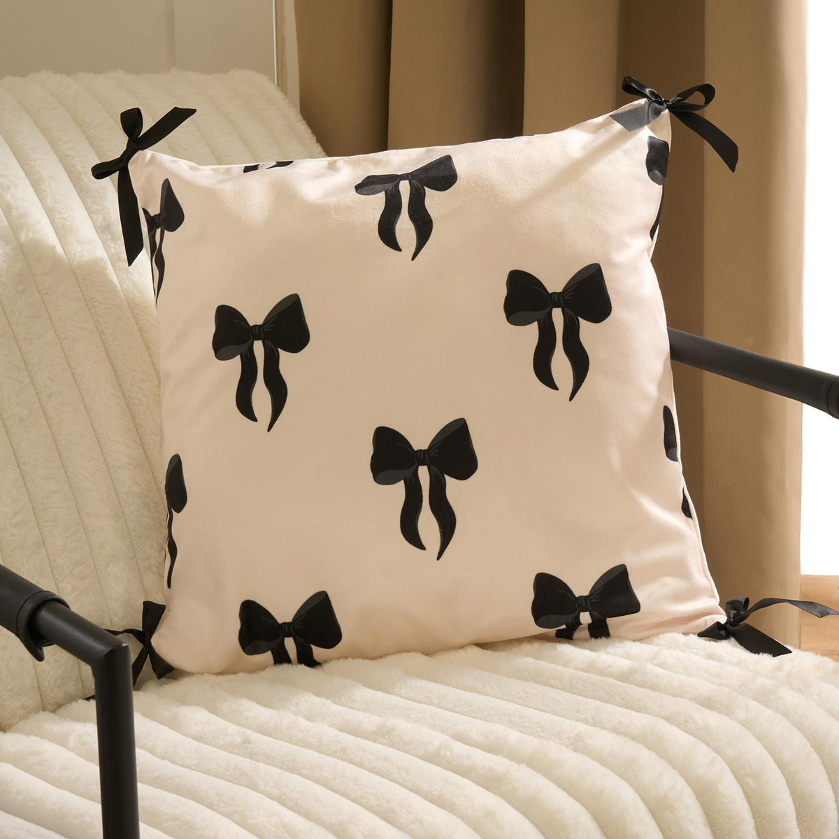 OHS Bows Cushion Covers Matte Velvet Living Room Square Pillowcases Home Decor