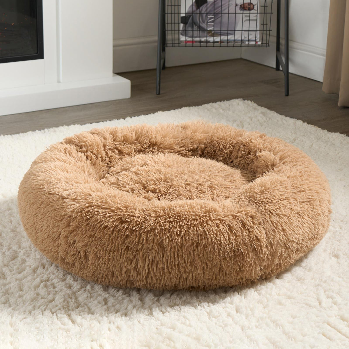 OHS Pet Bed Calming Fluffy Plush Fleece Dog Anti Anxiety Round Donut Washable