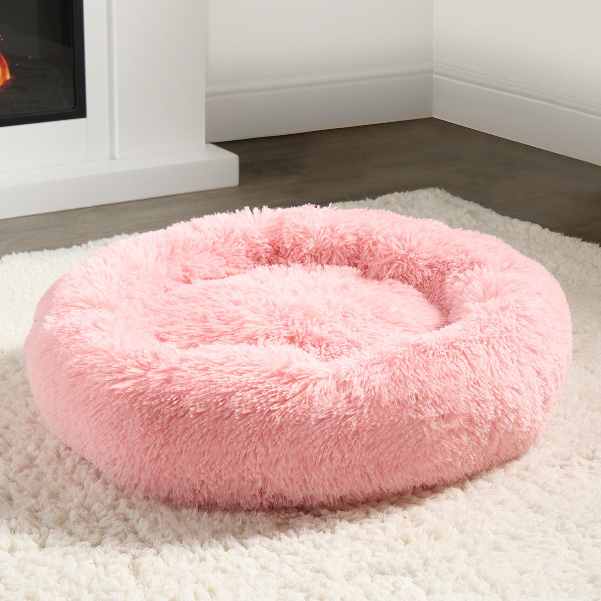 OHS Pet Bed Calming Fluffy Plush Fleece Dog Anti Anxiety Round Donut Washable