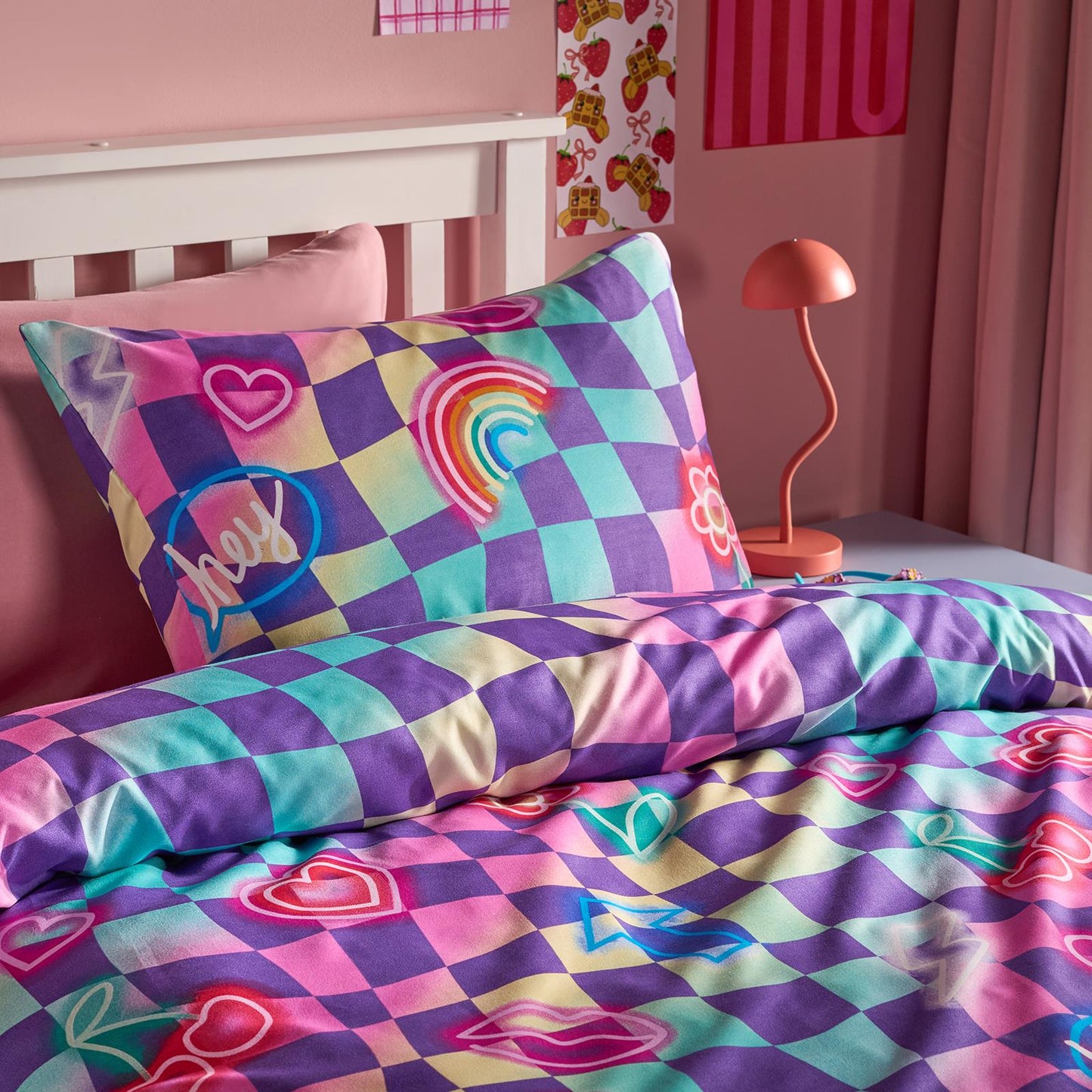 OHS Kids Checkerboard Bedding Set with Pillowcase Duvet Cover OR Coverless
