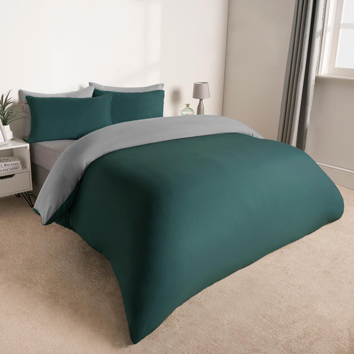 OHS Plain Duvet Cover & Pillowcase Reversible Bedding Set OR Fitted Sheet