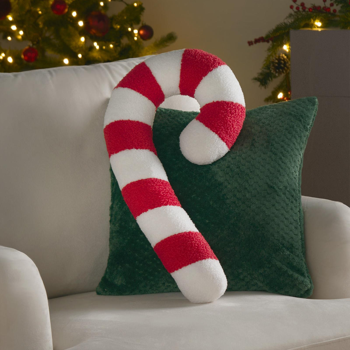 Sofa Cushion Candy Cane Xmas Festive Filled Plump Plush Soft Fleece Home Decor