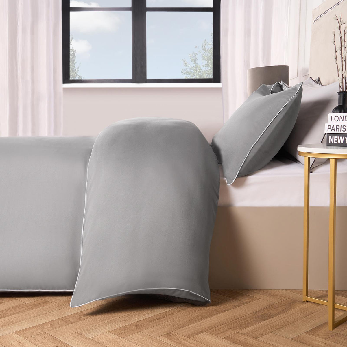 OHS Piped Edge Duvet Cover Set Soft Quilt Pillowcase Bedding Double King Size