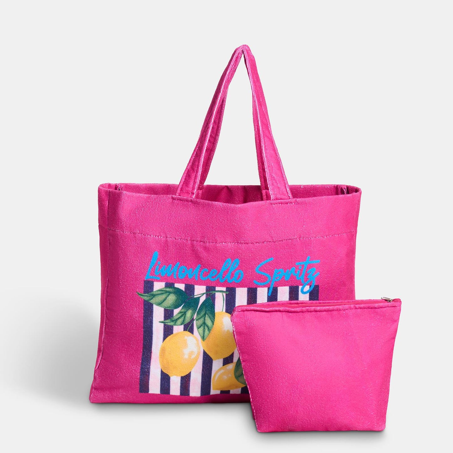OHS Fun Print Beach Bag with Pouch Towelling Shoulder Tote Bag Holiday Travel
