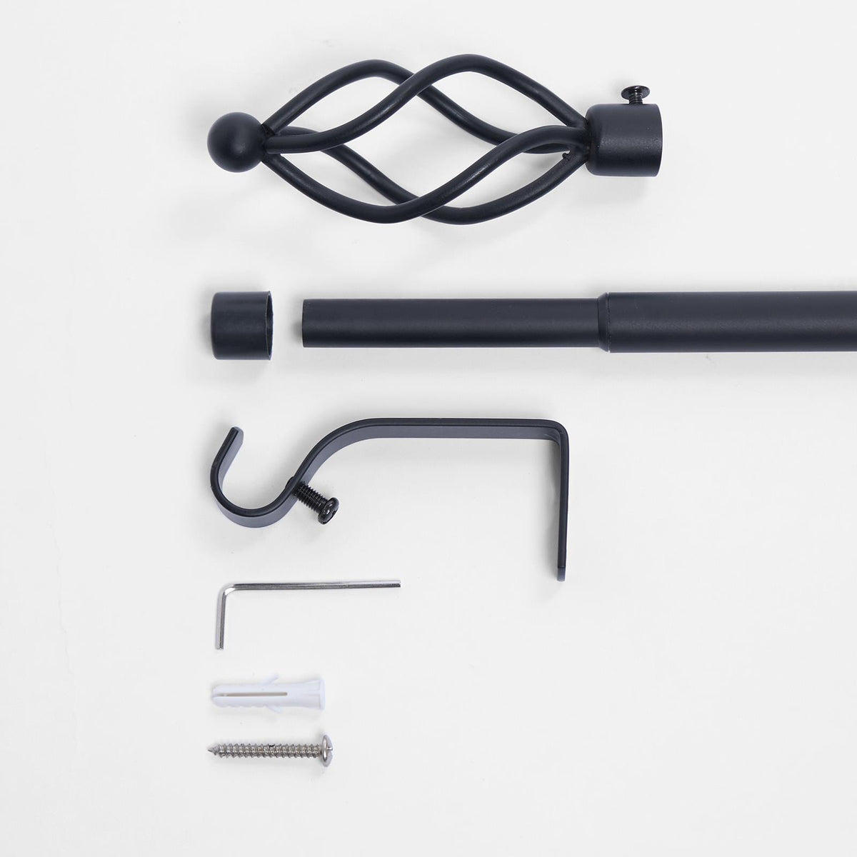 OHS 120-200cm Curtain Pole Extendable Metal 16mm Ball Trumpet Twist Finnials