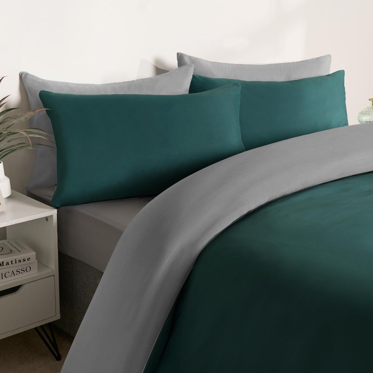 OHS Plain Duvet Cover & Pillowcase Reversible Bedding Set OR Fitted Sheet