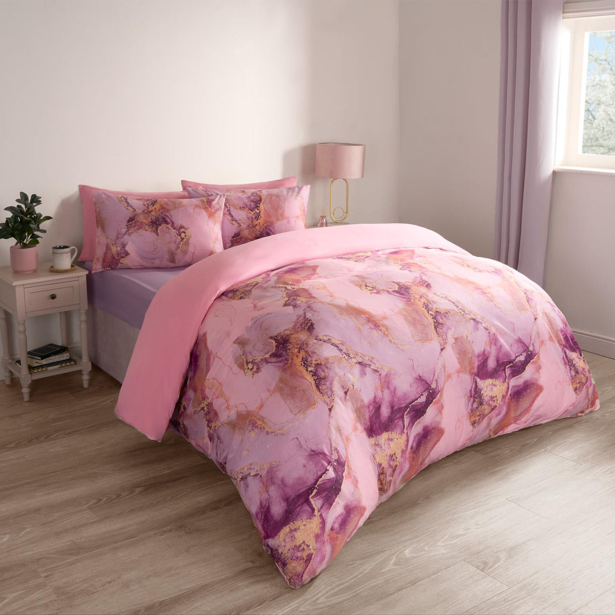 OHS Marble Bedding Set Reversible Duvet Cover with Pillowcase Single Double King
